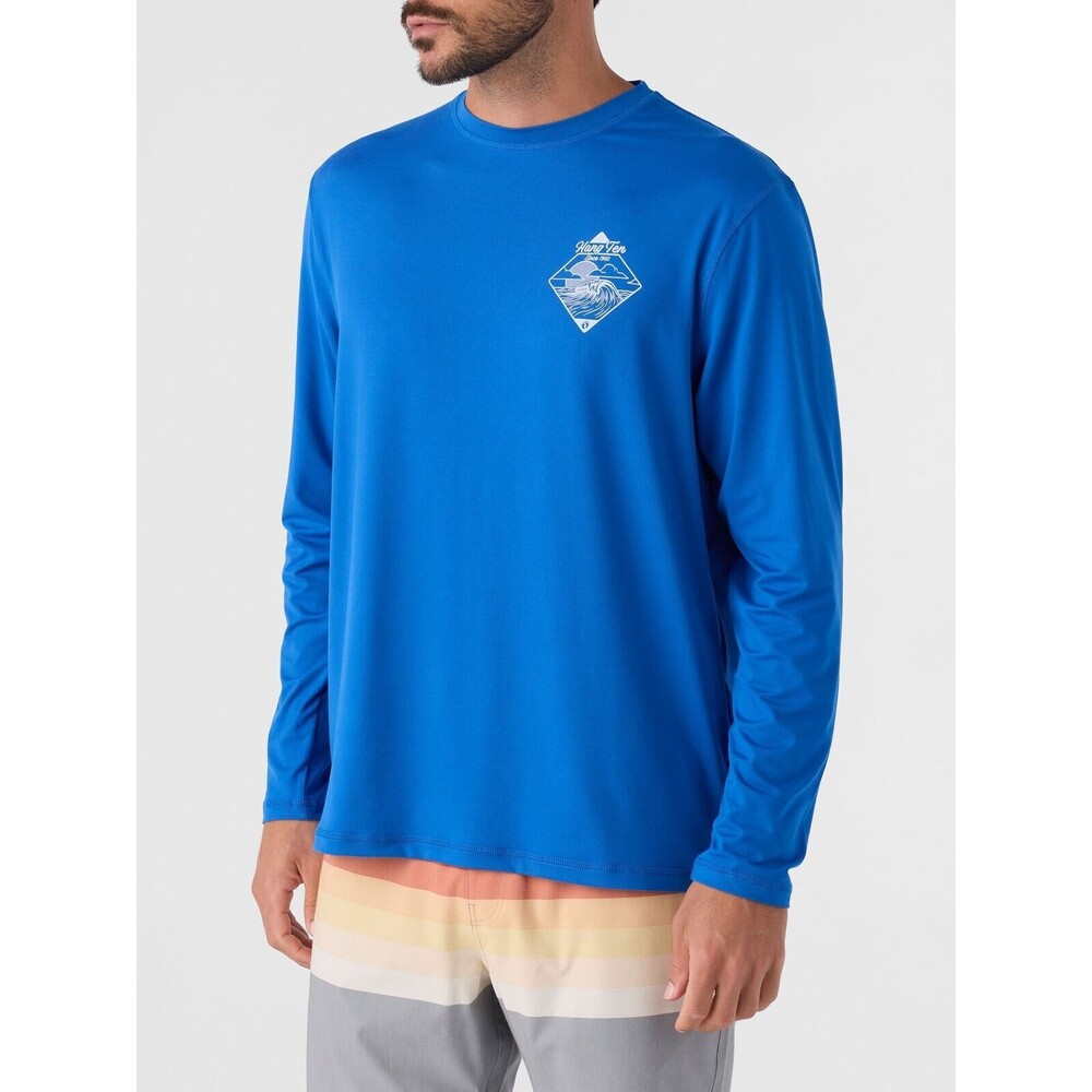 Hang Ten Men's Tidal Long Sleeve Sun Tee UPF 50+ Soft Feel Stretch Blue Size L